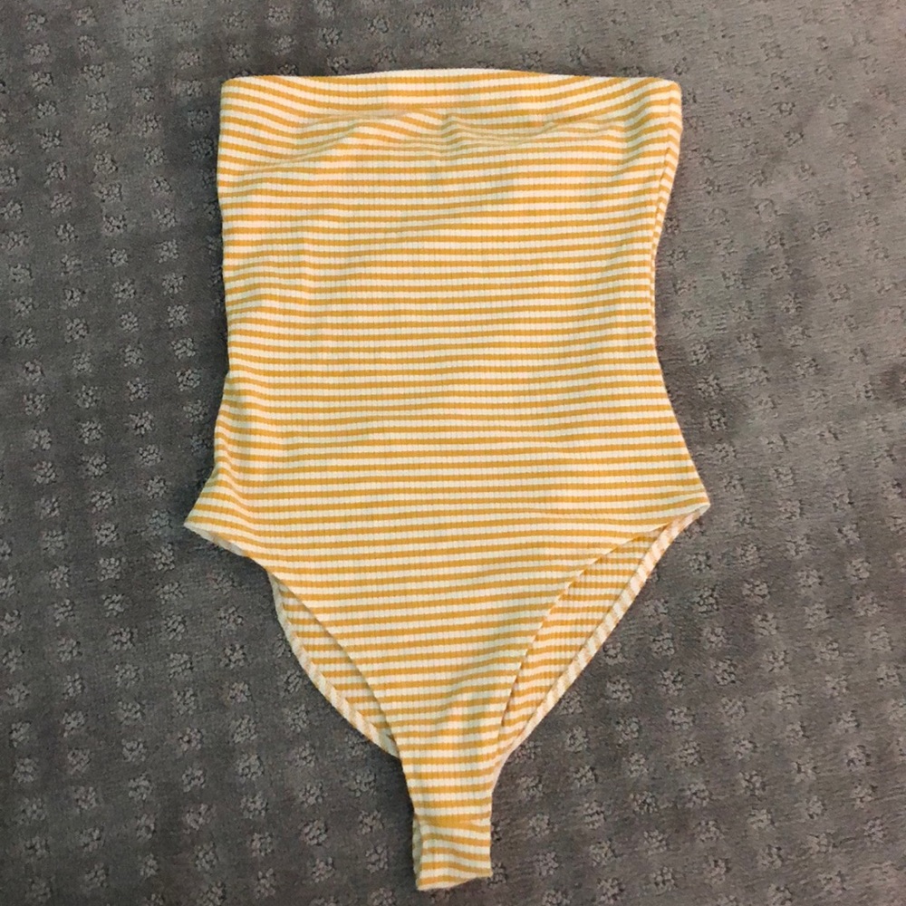 Forever 21 yellow striped tube top bodysuit